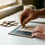 Handen selecteren houten puzzelstuk voor gedeeltelijk voltooide WordPress dashboard puzzel op wit bureau